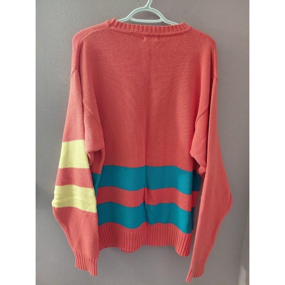 Vintage James River Traders Sweater Mens Medium Orange Striped 100% Cotton 80s - Picture 6 of 9